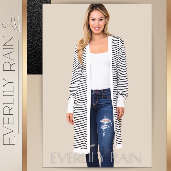 LAST ONE! Striped Open Cardigan w/ Thumb Holes - Picture 4 of 12